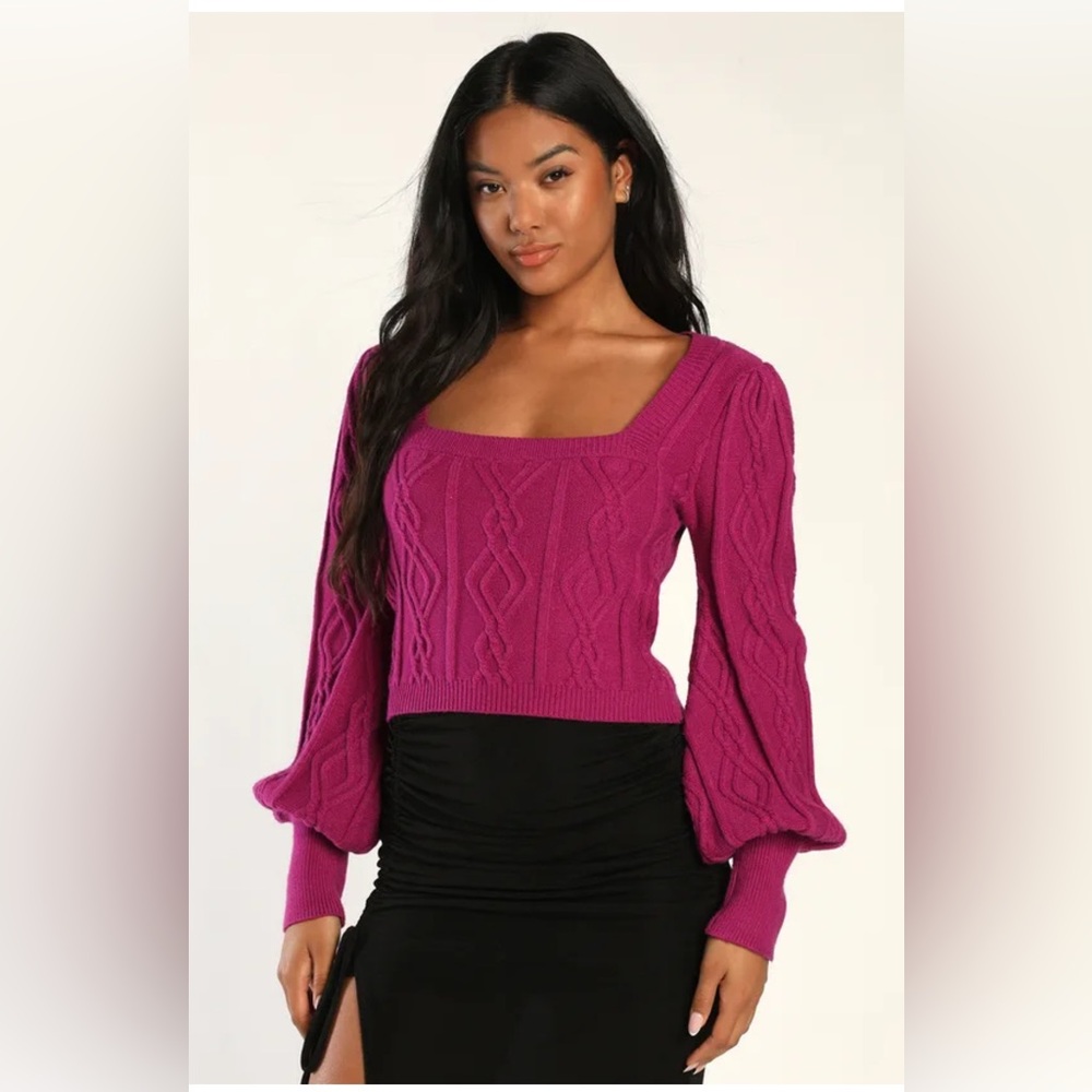 Lulu’s Magenta Cable Knit Cropped Sweater Top